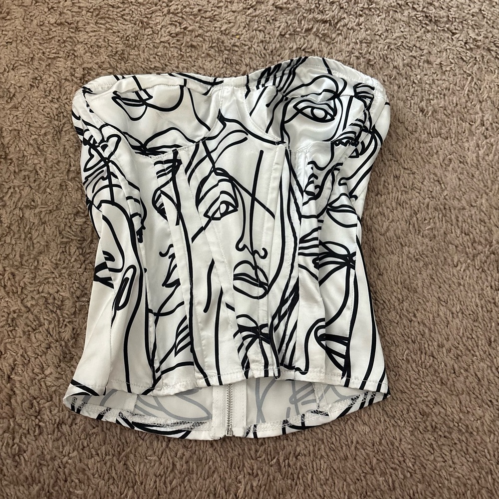 PrettyLittleThing Black and White Artistic Corset Top